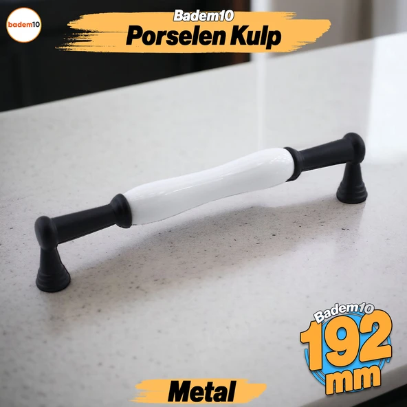 Anav Porselen Kulp 192 mm Mobilya Çekmece Mutfak Dolabı Dolap Kapak Kulpları Kulb Kulpu Siyah