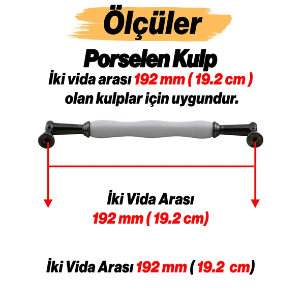 Anav Porselen Kulp 192 mm Mobilya Çekmece Mutfak Dolabı Dolap Kapak Kulpları Kulb Kulpu Siyah - 3