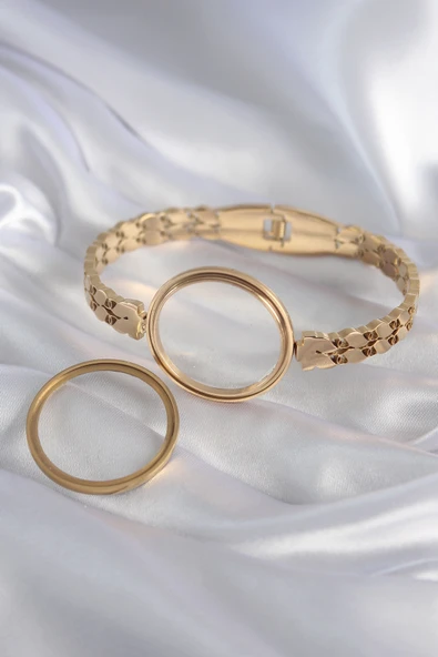 316L Çelik Gold Renk Arpa İşleme Açılabilir Fanus Model Kadın Kelepçe - TJ-BB5911 - Resim 2