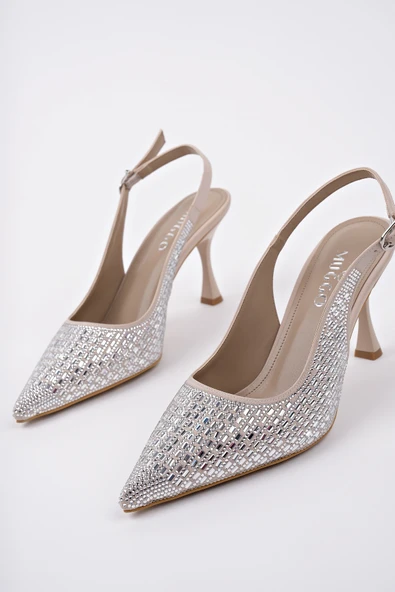 Muggo JEWELLERY Kadın Sivri Burun Arkası Açık Günlük Klasik Topuklu Abiye Ayakkabı - 2