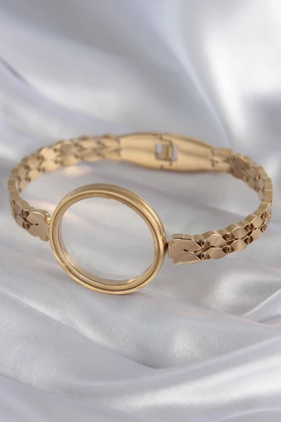 316L Çelik Gold Renk Arpa İşleme Açılabilir Fanus Model Kadın Kelepçe - TJ-BB5911 - Resim 3