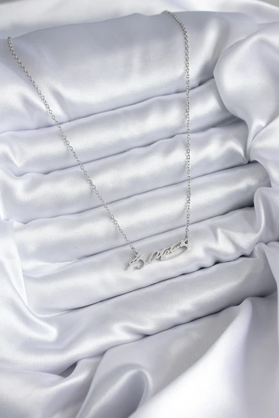 316L Çelik Zincir Gümüş Renk Atatürk İmza Figür Kadın Kolye - TJ-BKO7841 - Resim 2