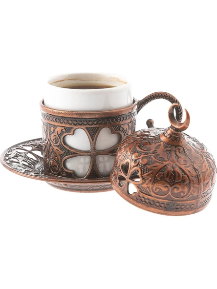 Sena Yonca Desenli Porselenli 4 Parça Bakır Renk Fincan