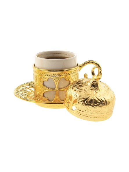 Sena Yonca Desenli Porselenli 4 Parça Altın Renk Fincan