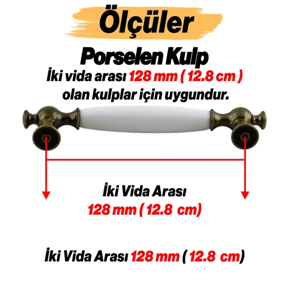Arnas Porselen Antik Sarı Kulp 128 mm Mobilya Çekmece Mutfak Dolabı Dolap Kapak Kulpları Kulb Kulpu - 3