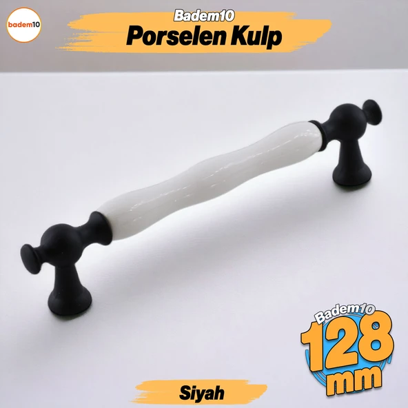 Aruh Porselen Siyah Kulp 128 mm Mobilya Çekmece Mutfak Dolabı Dolap Kapak Kulpları Kulb Kulpu
