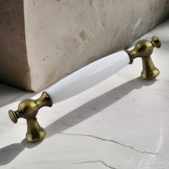 Arnas Porselen Antik Sarı Kulp 96 mm Mobilya Çekmece Mutfak Dolabı Dolap Kapak Kulpları Kulb Kulpu - Resim 4