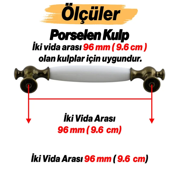 Arnas Porselen Antik Sarı Kulp 96 mm Mobilya Çekmece Mutfak Dolabı Dolap Kapak Kulpları Kulb Kulpu - Resim 3