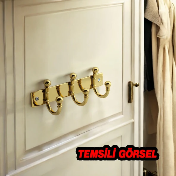 Metal 3'lü Birleşik Vestiyer Duvar Monteli Askı Dolap Askılığı Vidalı Gold Elbise Askısı 1 Adet - 4