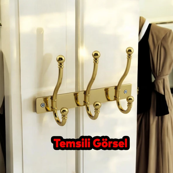 Metal Gold 3'lü Birleşik Portmanto Vestiyer Duvar Monteli Dolap Askılığı Vidalı Elbise Asma 1 Adet - Resim 3