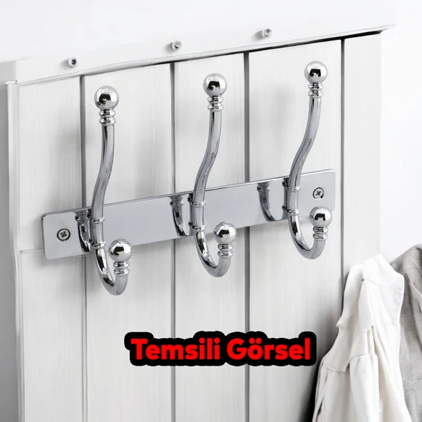 Metal Krom 3'lü Birleşik Portmanto Vestiyer Duvar Monteli Dolap Askılığı Vidalı Elbise Asma 1 Adet - Resim 3