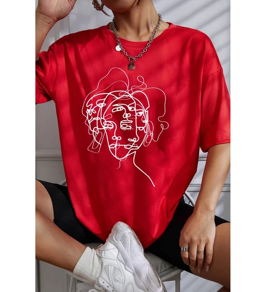 Unisex Woman one line Baskılı T-shirt