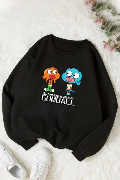 Unisex Gumball Baskılı Bisiklet Yaka Sweatshirt