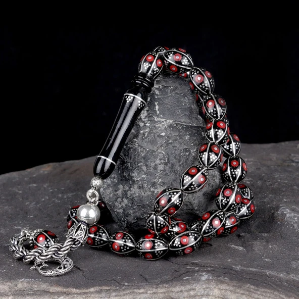 ARPA KESİM ERZURUM OLTU TAŞI TESBİH 925 AYAR GÜMÜŞ ÖRGÜ PÜSKÜLLÜ - Resim 3