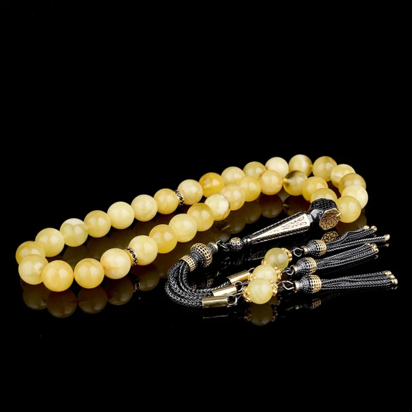 Çift Renk 925 Ayar Gümüş Püsküllü 10mm Küre Kesim Damla Keribar Tesbih - Resim 2