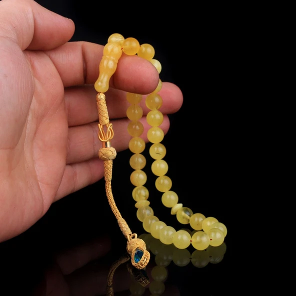 DAMLA KEHRİBAR TESBİH 1000 AYAR KAZAZ GÜMÜŞ PÜSKÜLLÜ - Resim 3