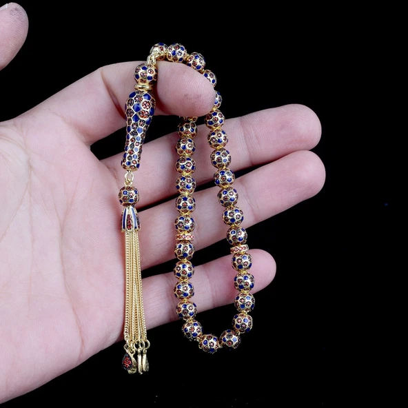 FUTBOL TOPU MODEL ZİRKON TAŞLI SİYAH MİNELİ 925 AYAR GÜMÜŞ TESBİH - Resim 3