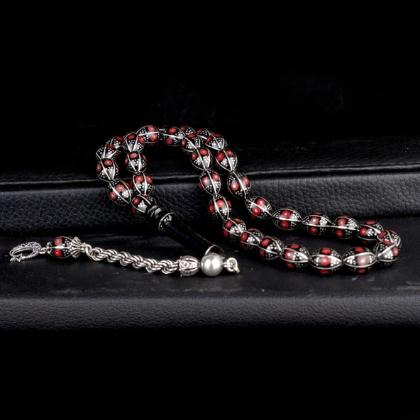 ARPA KESİM ERZURUM OLTU TAŞI TESBİH 925 AYAR GÜMÜŞ ÖRGÜ PÜSKÜLLÜ - Resim 5