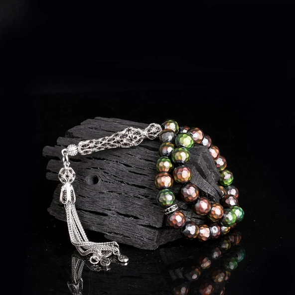 925 Ayar Gümüş Set Püsküllü Renk Değiştiren His Taşı Tesbih - Resim 2