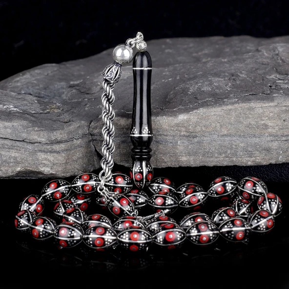 ARPA KESİM ERZURUM OLTU TAŞI TESBİH 925 AYAR GÜMÜŞ ÖRGÜ PÜSKÜLLÜ ürün görseli 1