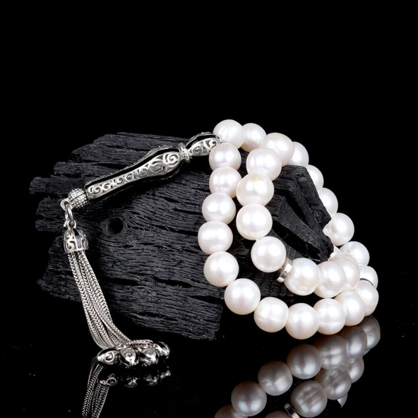 925 AYAR GÜMÜŞ SET İNCİ TAŞLI TESBİH - Resim 2