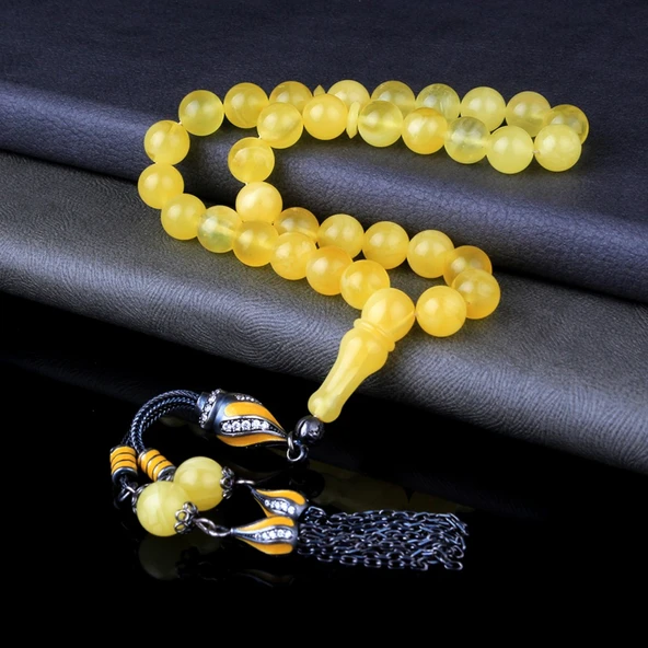 DAMLA KEHRİBAR TESBİH ÖZEL TASARIM GÜMÜŞ PÜSKÜLLÜ - 2