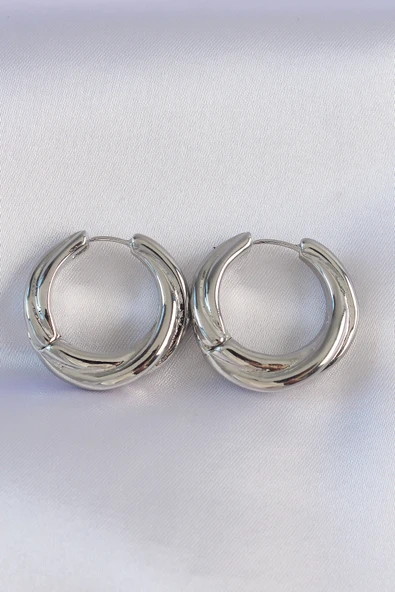 Pirinç Gümüş Renk Asimetrik Kıvrım Küpe - TJ-BKP8975 ürün görseli 1