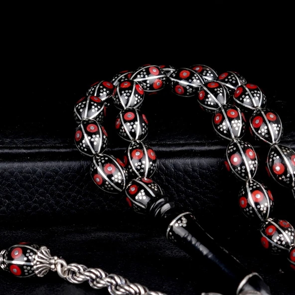 ARPA KESİM ERZURUM OLTU TAŞI TESBİH 925 AYAR GÜMÜŞ ÖRGÜ PÜSKÜLLÜ - Resim 4