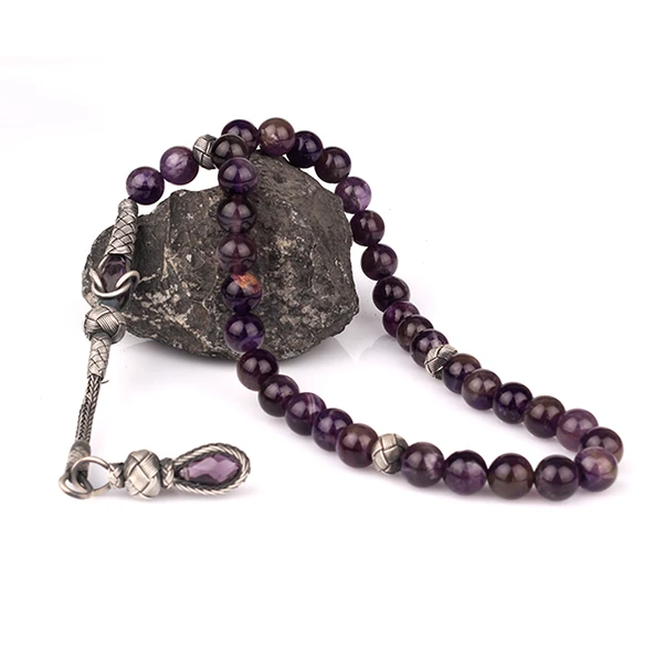 Ametist Taşlı 1000 Ayar Kazaz Püsküllü Tesbih ürün görseli 1