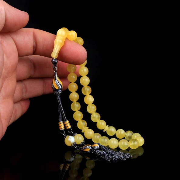 DAMLA KEHRİBAR TESBİH ÖZEL TASARIM GÜMÜŞ PÜSKÜLLÜ - 4