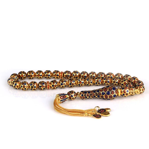 FUTBOL TOPU MODEL ZİRKON TAŞLI SİYAH MİNELİ 925 AYAR GÜMÜŞ TESBİH - Resim 4