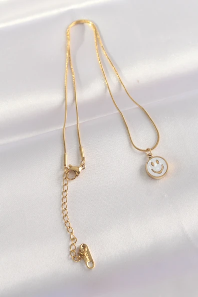 316L Çelik Zincir Altın Renk Mermer Desenli Minimal Smile Kolye - TJ-BKO8672 - Resim 2