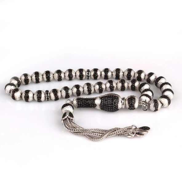 GRİ RENK MİNELİ ZİRKON TAŞLI 925 AYAR GÜMÜŞ TESBİH - Resim 4