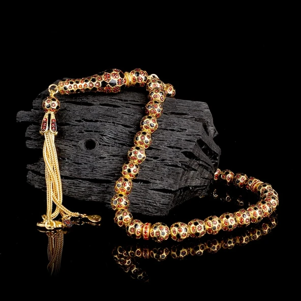 FUTBOL TOPU MODEL ZİRKON TAŞLI SİYAH MİNELİ 925 AYAR GÜMÜŞ TESBİH - Resim 2