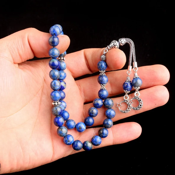 925 Ayar Gümüş Ayyıldız Model Lapis Taşı Tesbih - Resim 3