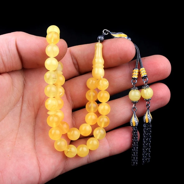 DAMLA KEHRİBAR TESBİH ÖZEL TASARIM GÜMÜŞ PÜSKÜLLÜ - 3