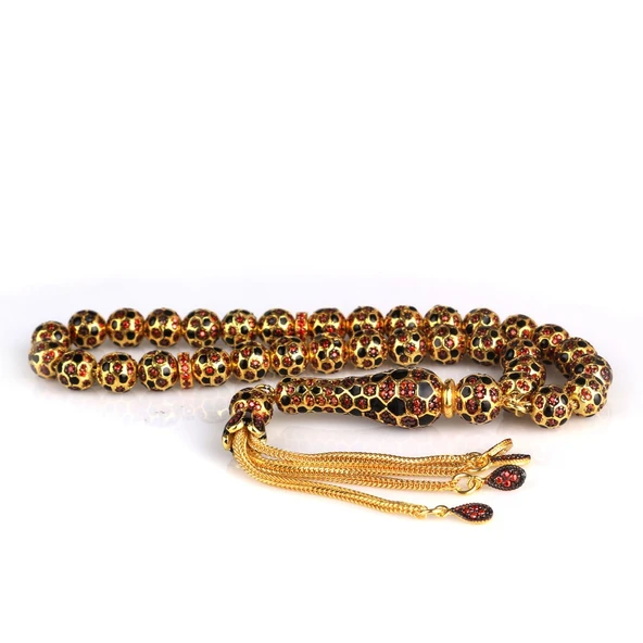 FUTBOL TOPU MODEL ZİRKON TAŞLI SİYAH MİNELİ 925 AYAR GÜMÜŞ TESBİH - Resim 4