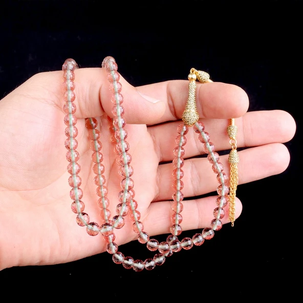 925 Ayar Gümüş Üzeri Altın Kaplama Püsküllü 99'Luk Zultanit Taşı Tesbih - Resim 3