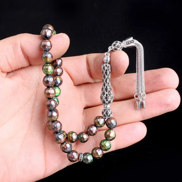 925 Ayar Gümüş Set Püsküllü Renk Değiştiren His Taşı Tesbih - Resim 3