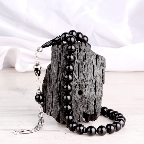 925 Ayar Gümüş Mineli Püsküllü Ateş Kehribar Tesbih ürün görseli 1