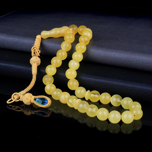 DAMLA KEHRİBAR TESBİH 1000 AYAR KAZAZ GÜMÜŞ PÜSKÜLLÜ ürün görseli 1