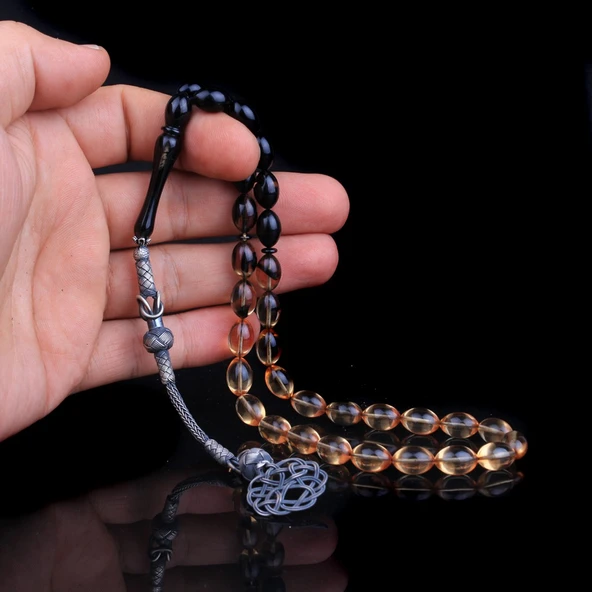 1000 AYAR KAZAZ PÜSKÜLLÜ ŞEFFAF SİYAH ATEŞ KEHRİBAR TESBİH - Resim 2