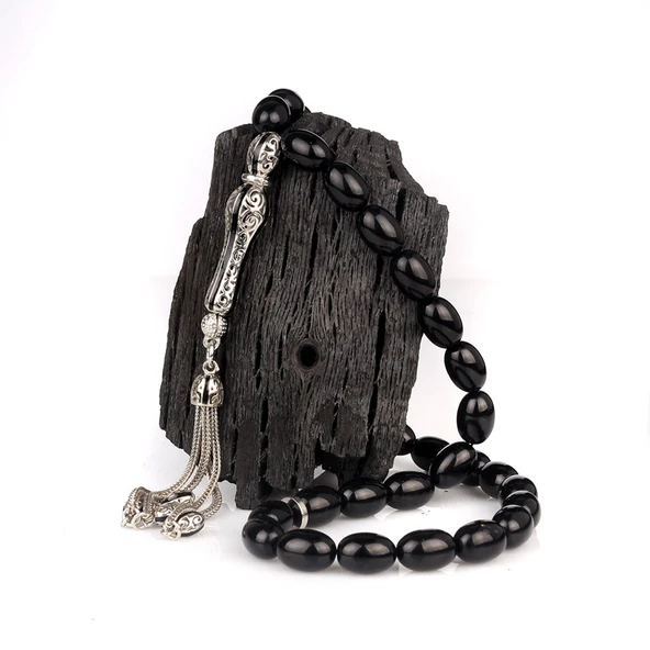 925 AYAR GÜMÜŞ PÜSKÜLLÜ ATEŞ KEHRİBAR TESBİH ürün görseli 1