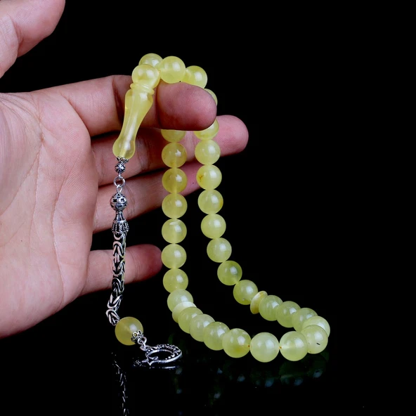 10 MM Mat Renk Orjinal Damla Kehribar Tesbih 925 Ayar Gümüş Püsküllü - Resim 4