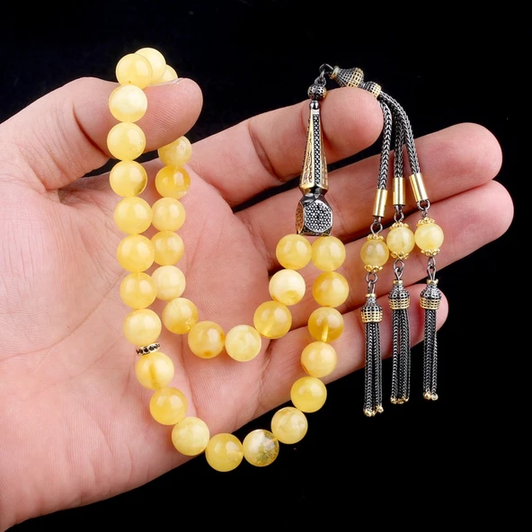 Çift Renk 925 Ayar Gümüş Püsküllü 10mm Küre Kesim Damla Keribar Tesbih - Resim 3