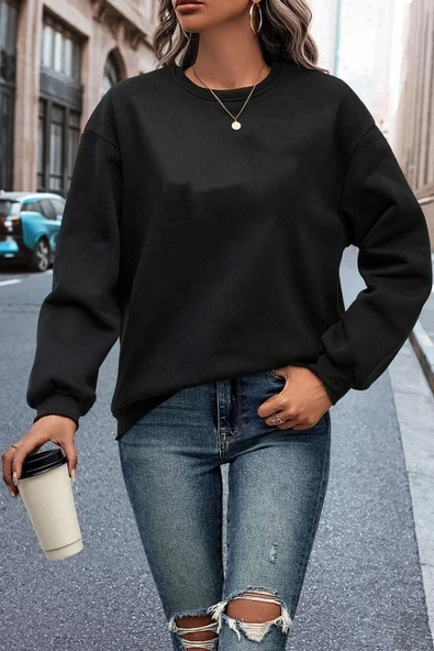 Unisex Butterfly & Letter Graphic Baskılı Bisiklet Yaka Sweatshirt - Resim 2