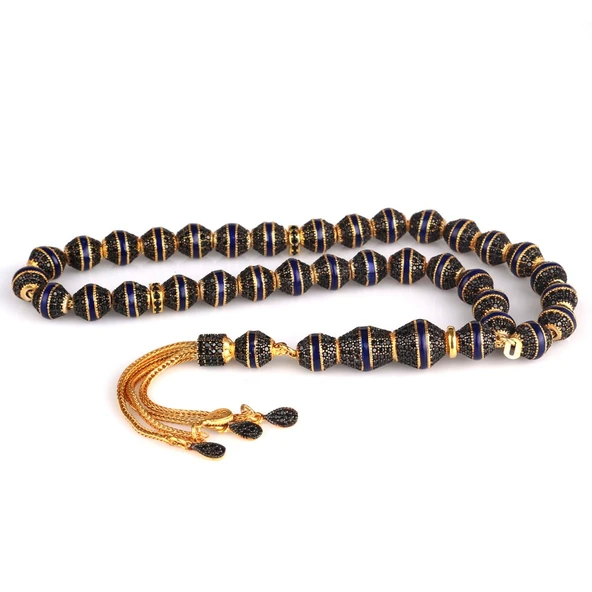 LACİVERT RENK MİNELİ ZİRKON TAŞLI 925 AYAR GÜMÜŞ TESBİH - Resim 4