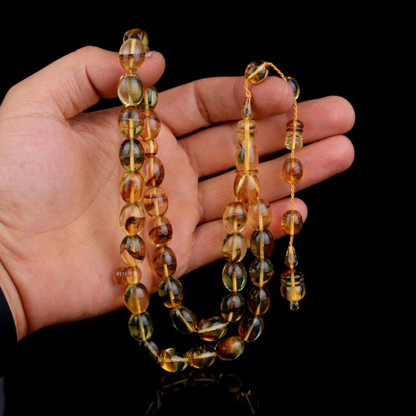 Sistemli Püskül Büyük Boy Damla Kehribar Tesbih - 3