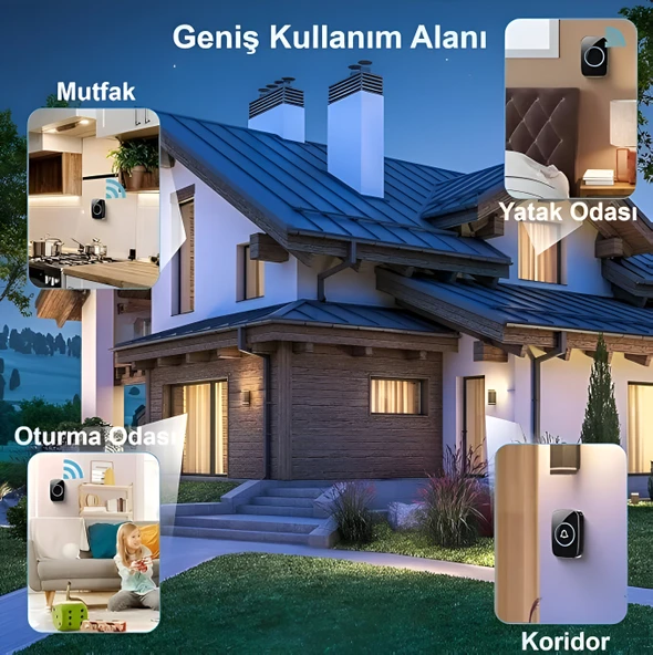 Cacazi Kablosuz Kapı Zili Uzaktan Kumandalı Kapı Zili Led Işıklı Kapı Zili Yüksek Sesli Uzun Mesafeli (1 Buton + 1 Zil) - 4