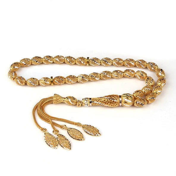 TAMAMI 925 AYAR GÜMÜŞ ALTIN KAPLAMALI TELKARİ MODEL TESBİH - Resim 2